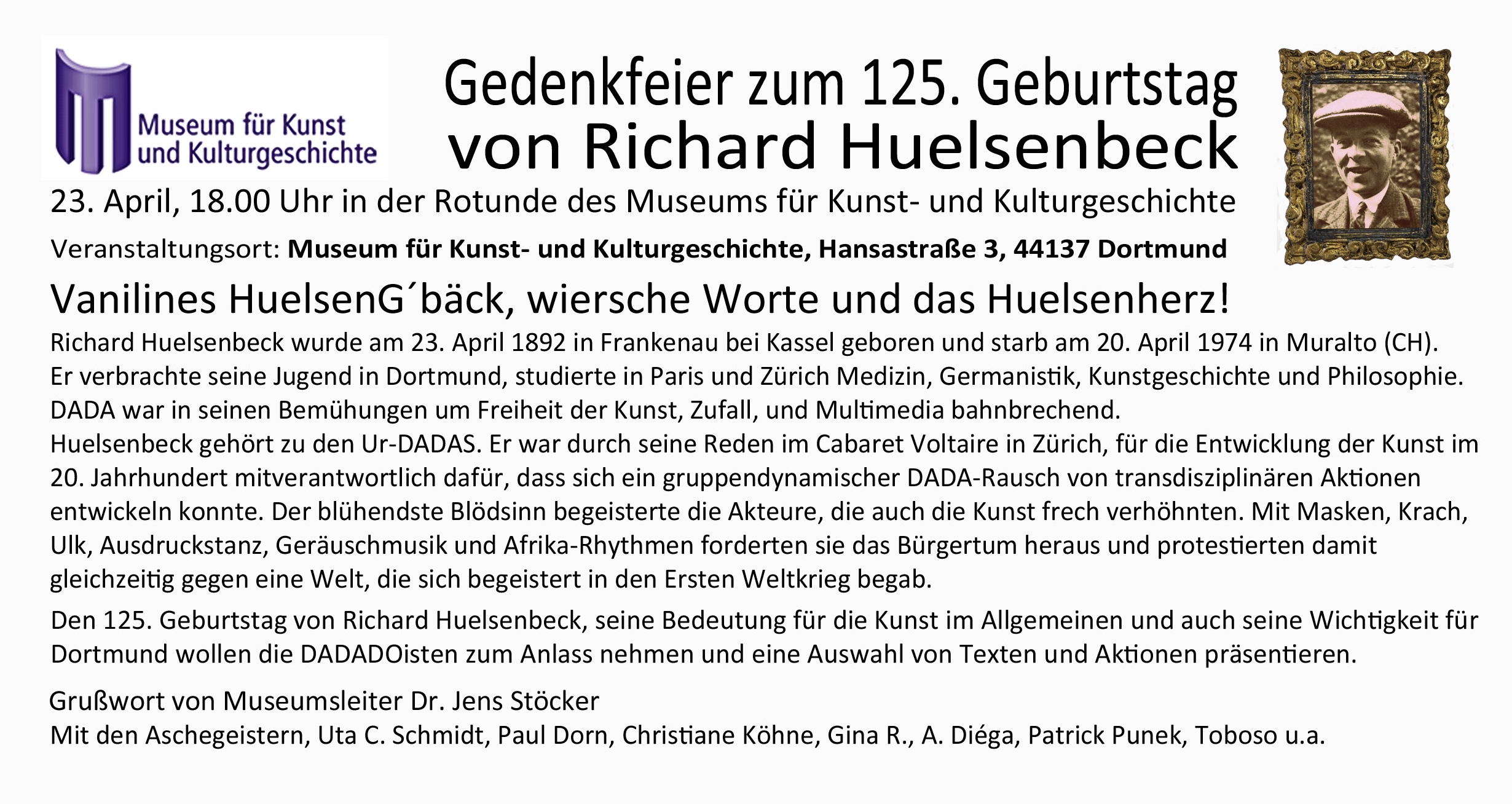 Richard Hülsenbeck zum 125. Geburtstag Gedenkfeier